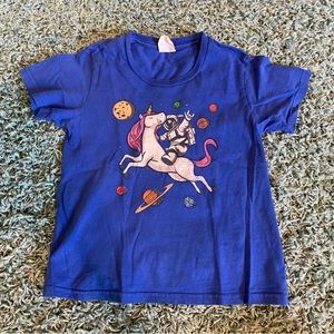 Girls Unicorn Astronaut Outer Space Blue T-shirt